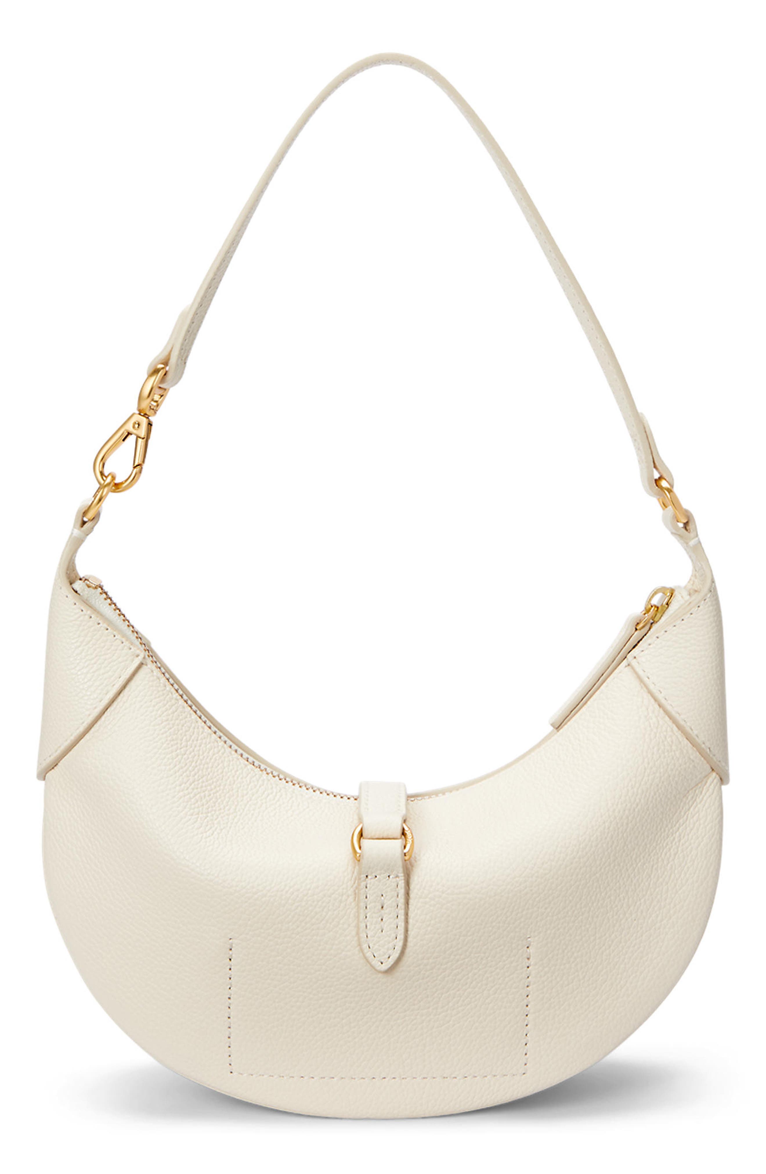 Polo Ralph Lauren Small Polo ID Grain Leather Shoulder Bag, Alternate, color, Ivory