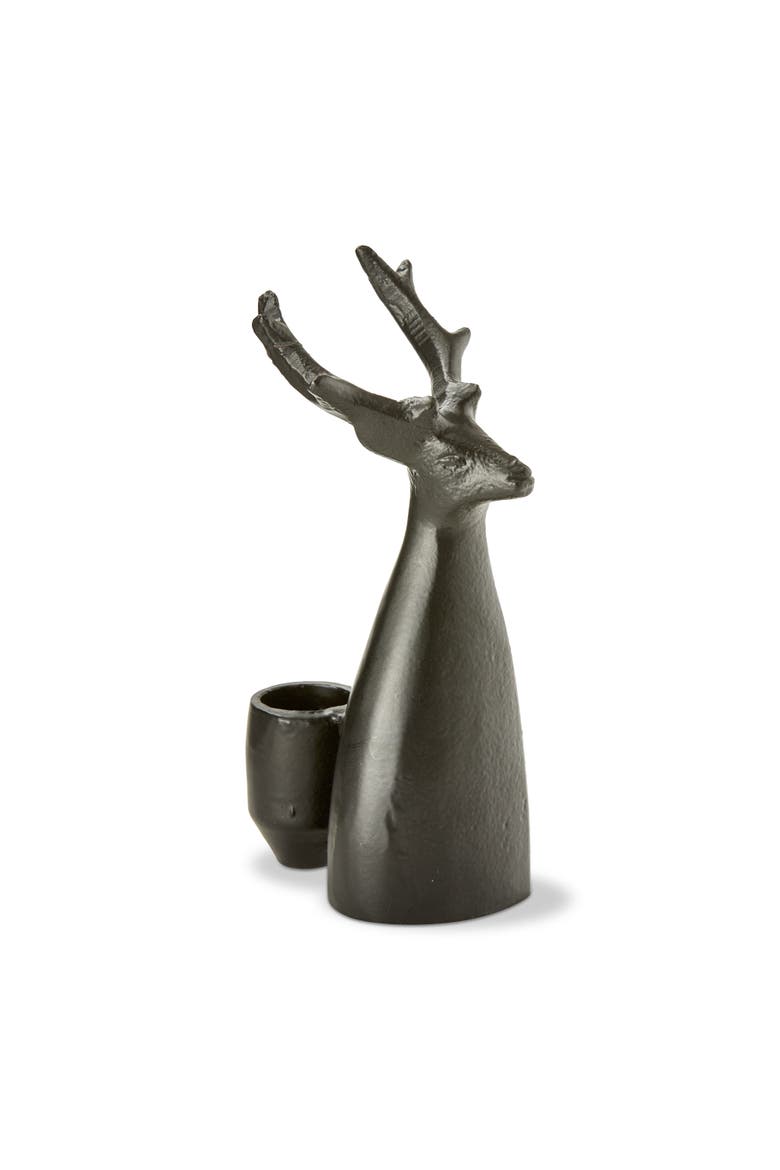 Large Black Aluminum Reindeer Candle Holder Christmas Decor, Main, color, Black