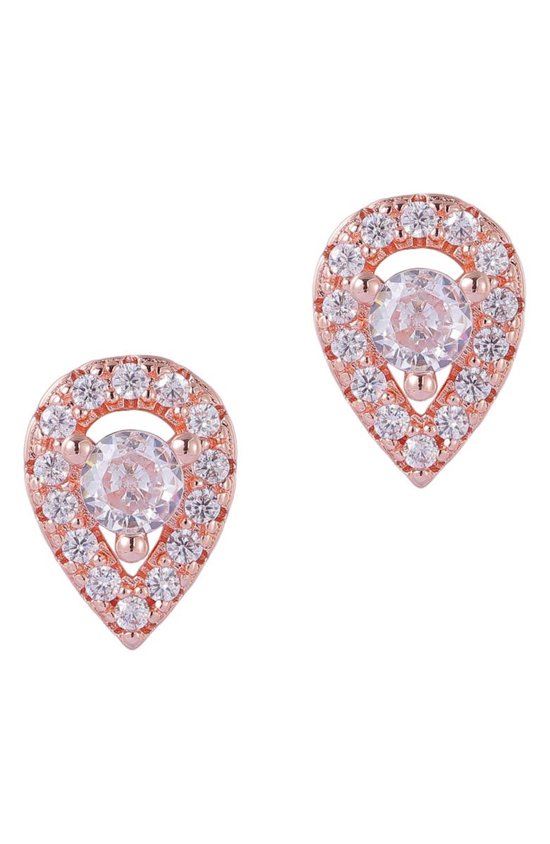 Adornia 14K Rose Gold Plated Crystal Pear Stud Earrings, Main, color, 