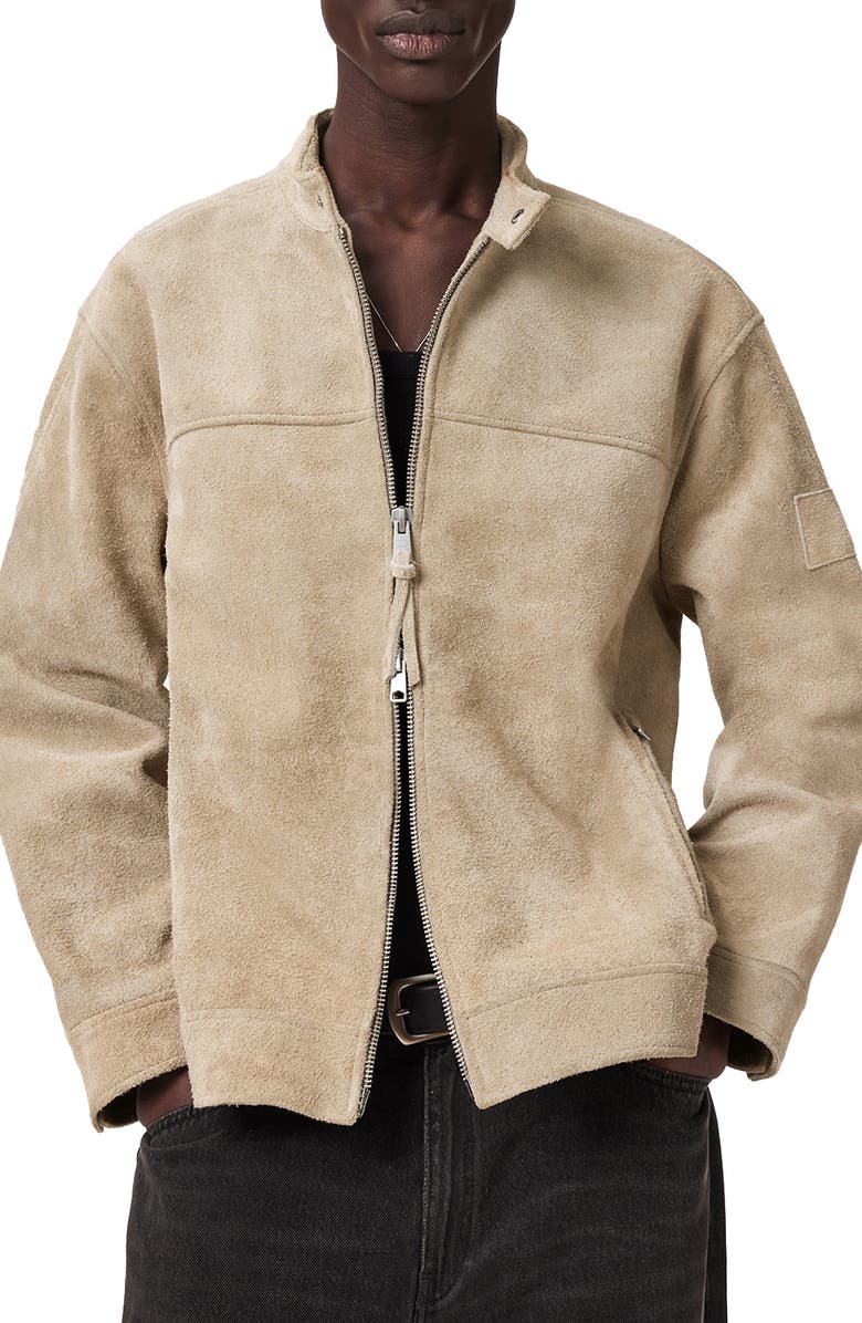 AllSaints Felix Suede Racer Jacket, Main, color, Dune Brown