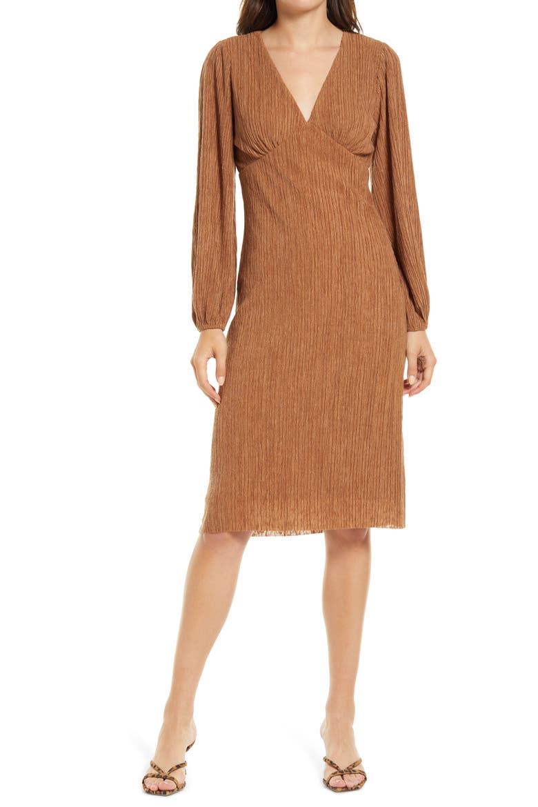 Plissé Empire Waist Midi Dress, Main, color, THRUSH