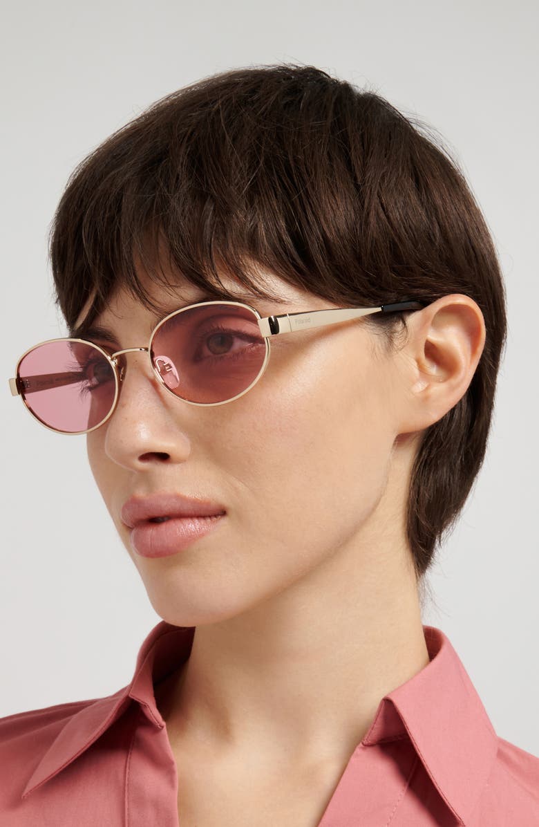 Polaroid 55mm Polarized Oval Sunglasses, Alternate, color, Rose Gold/ Green Pz
