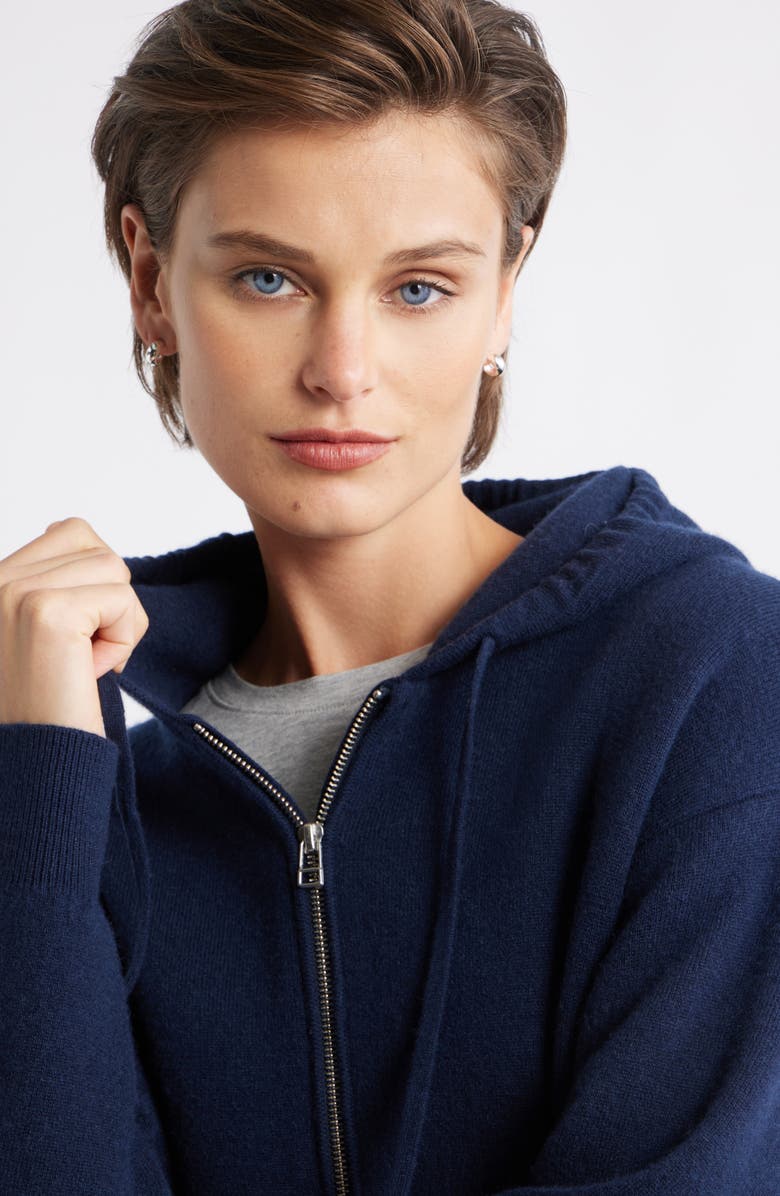 Nordstrom Wool Blend Zip Hoodie Cardigan, Alternate, color, Navy Night