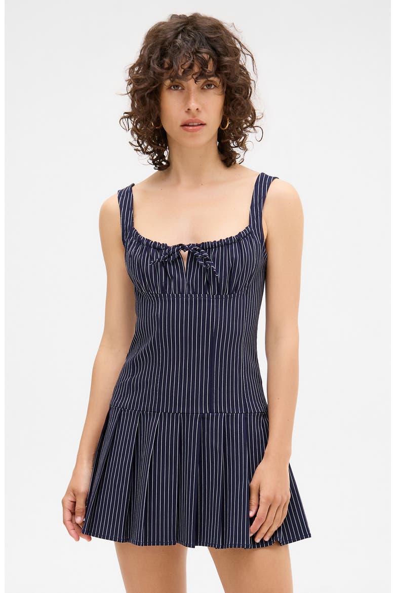Pinstripe Pinafore Minidress, Alternate, color, BLUE