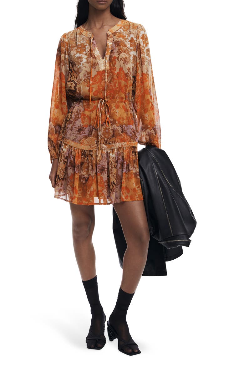 Boho Paisley Long Sleeve Dress, Main, color, ORANGE