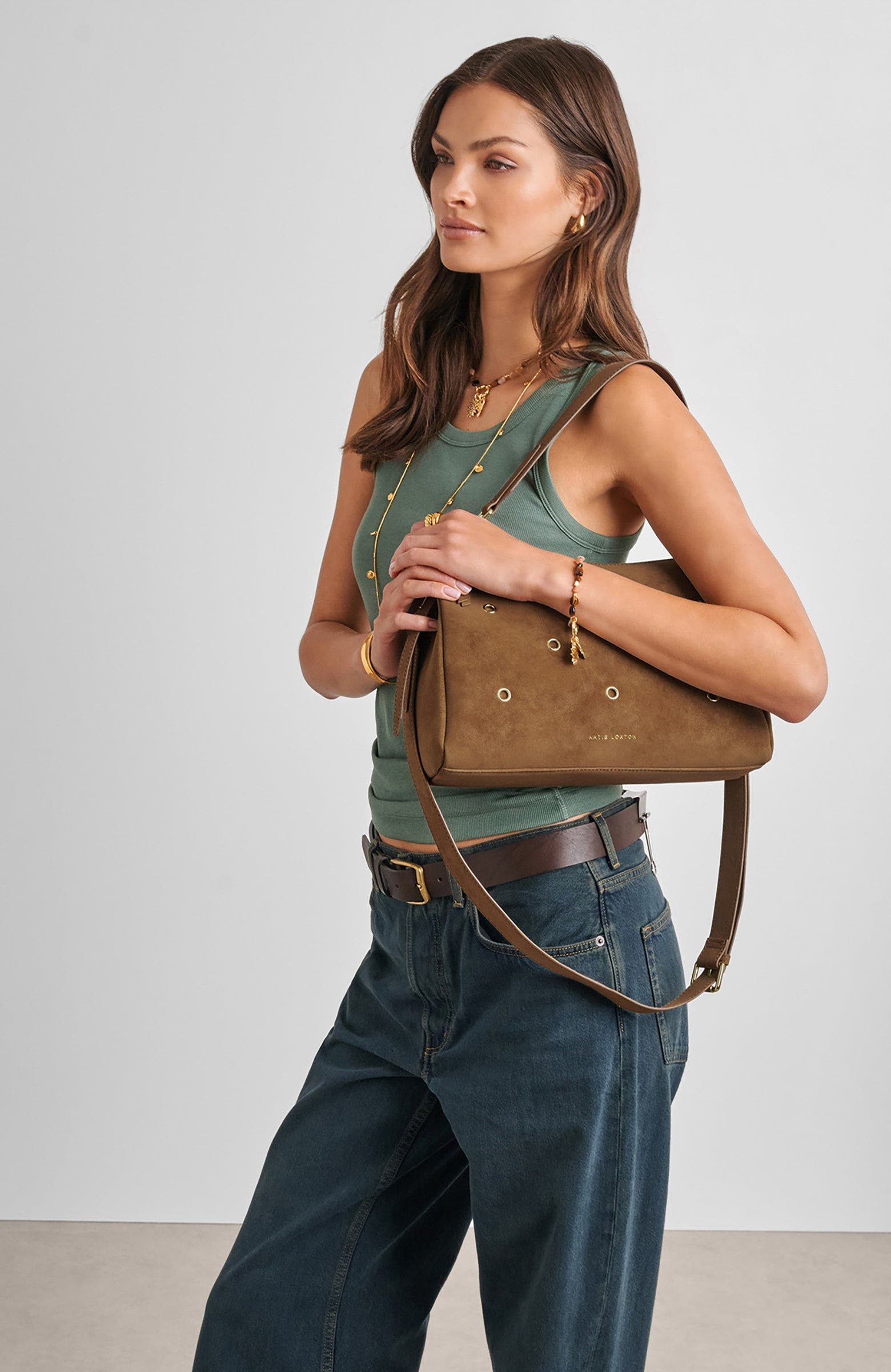 Katie Loxton Alize Shoulder Bag, Alternate, color, Caramel Suedette
