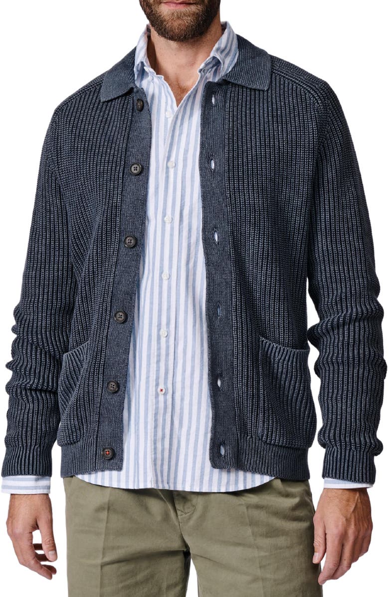 Aubin Martin Long Sleeve Collared Cardigan, Alternate, color, Navy
