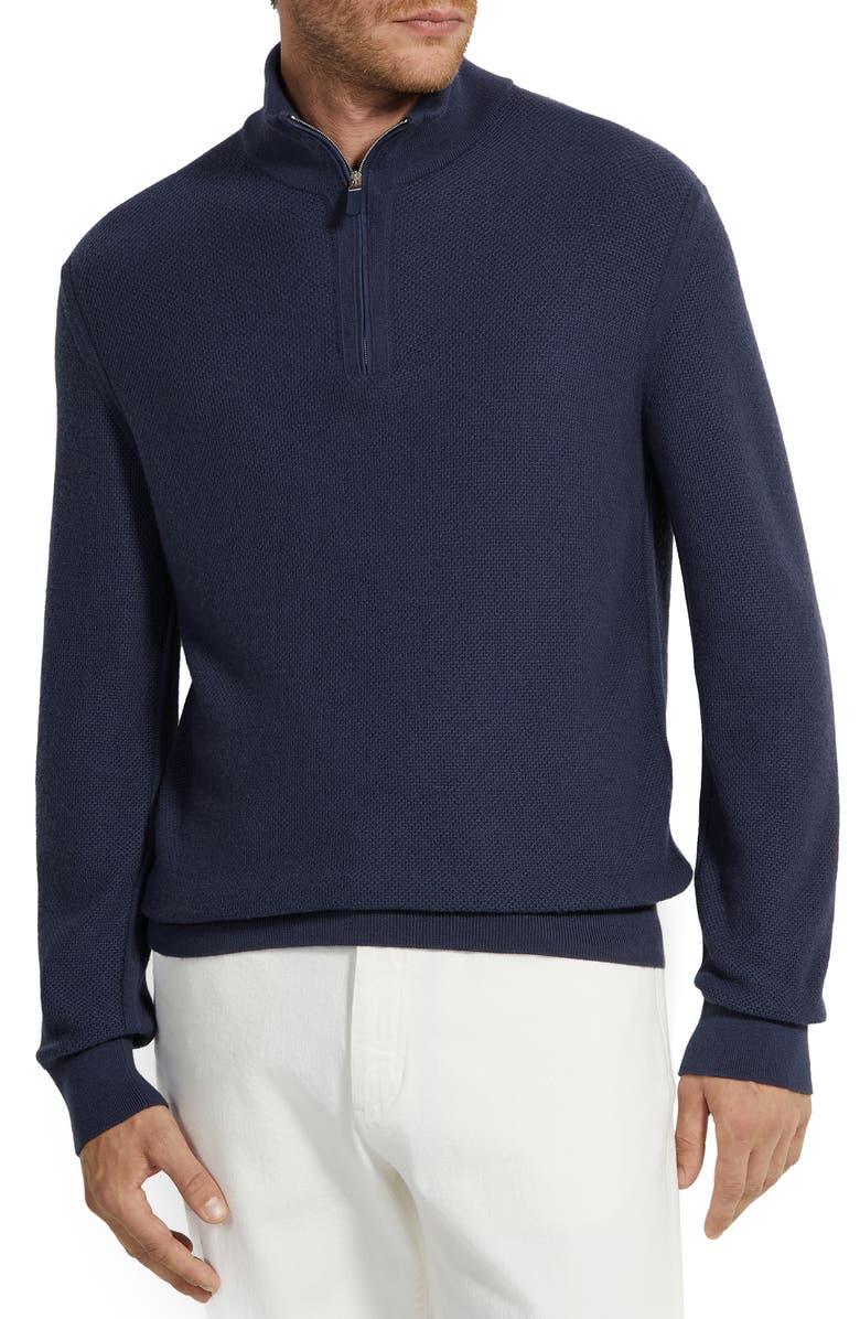 ZEGNA Oasi Cashmere Quarter Zip Sweater, Alternate, color, Ink Blue