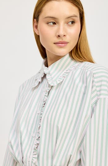 Haisley Stripe Long Sleeve Cotton Blend Mini Shirtdress