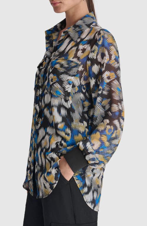 DKNY DKNY FLORAL PRINT LONG SLEEVE CHIFFON SHIRT