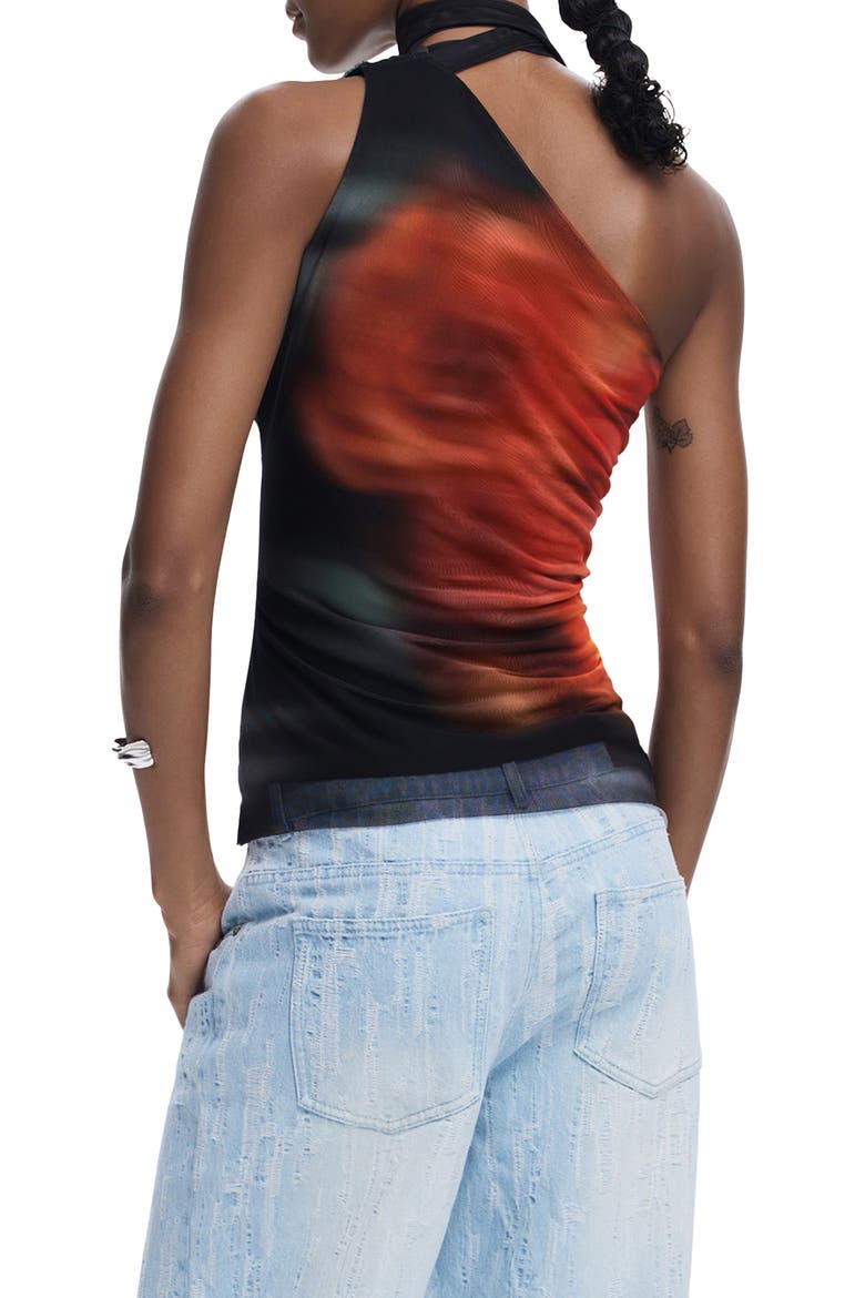 Tie Neck One Shoulder Top, Alternate, color, BLACK