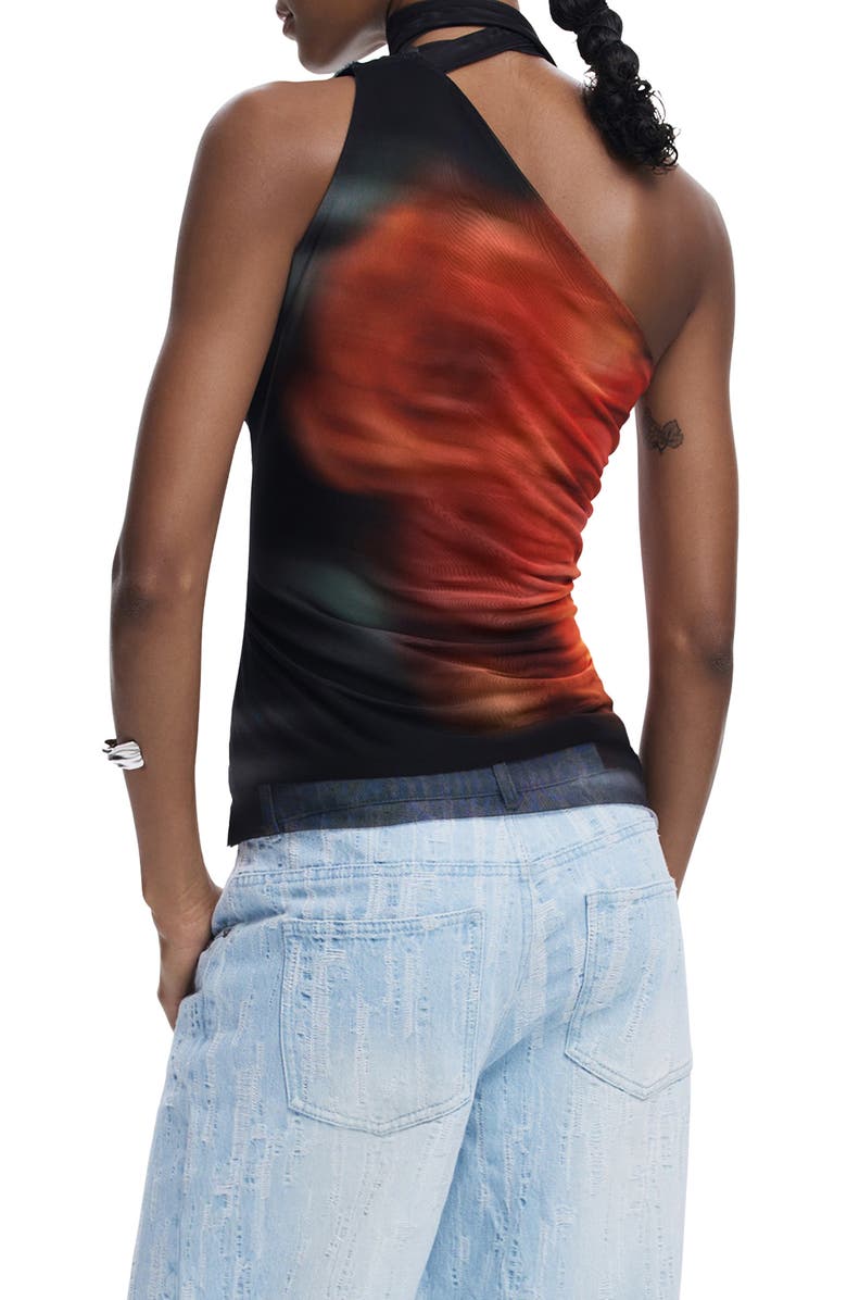 Desigual Tie Neck One Shoulder Top, Alternate, color, Black