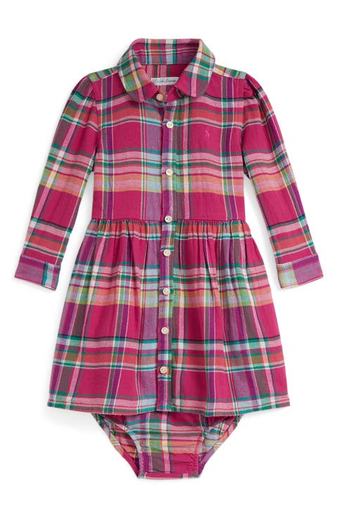 Cotton Plaid Shirtdress & Bloomers Set (Baby)