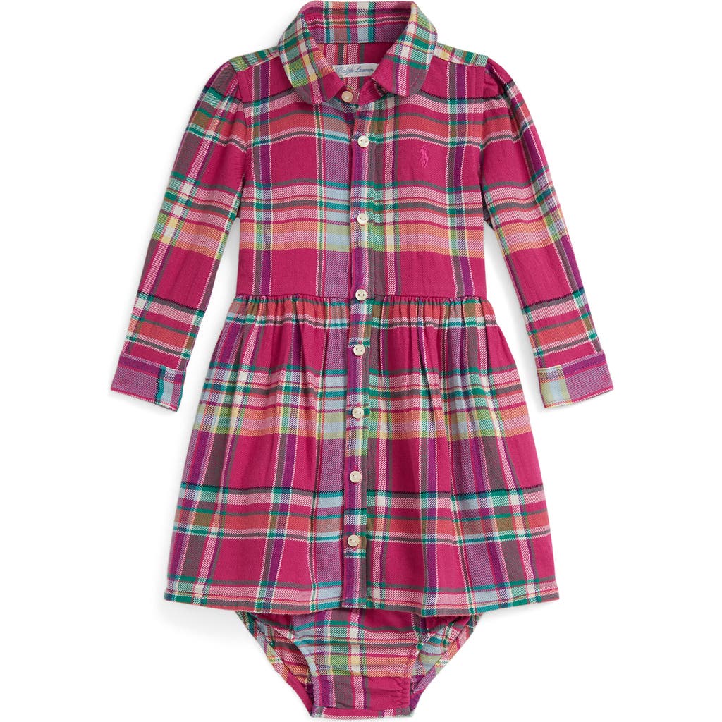 Ralph Lauren Cotton Plaid Shirtdress & Bloomers Set In Pink