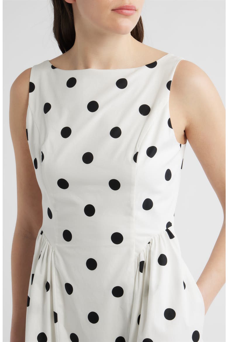 Polka Dot Sleeveless Stretch Cotton Dress, Alternate, color, WHITE/ BLACK
