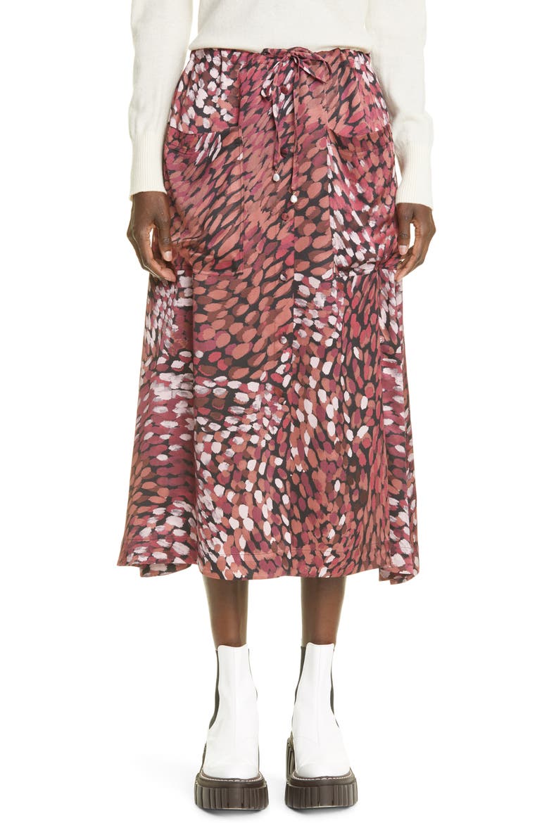 Tandy Dot Print Satin Skirt, Main, color, MERLOT MULTI DOT
