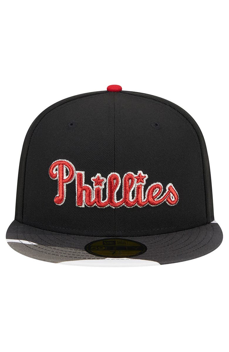 New Era Men's New Era Black Philadelphia Phillies Metallic Camo 59FIFTY Fitted Hat, Alternate, color, 