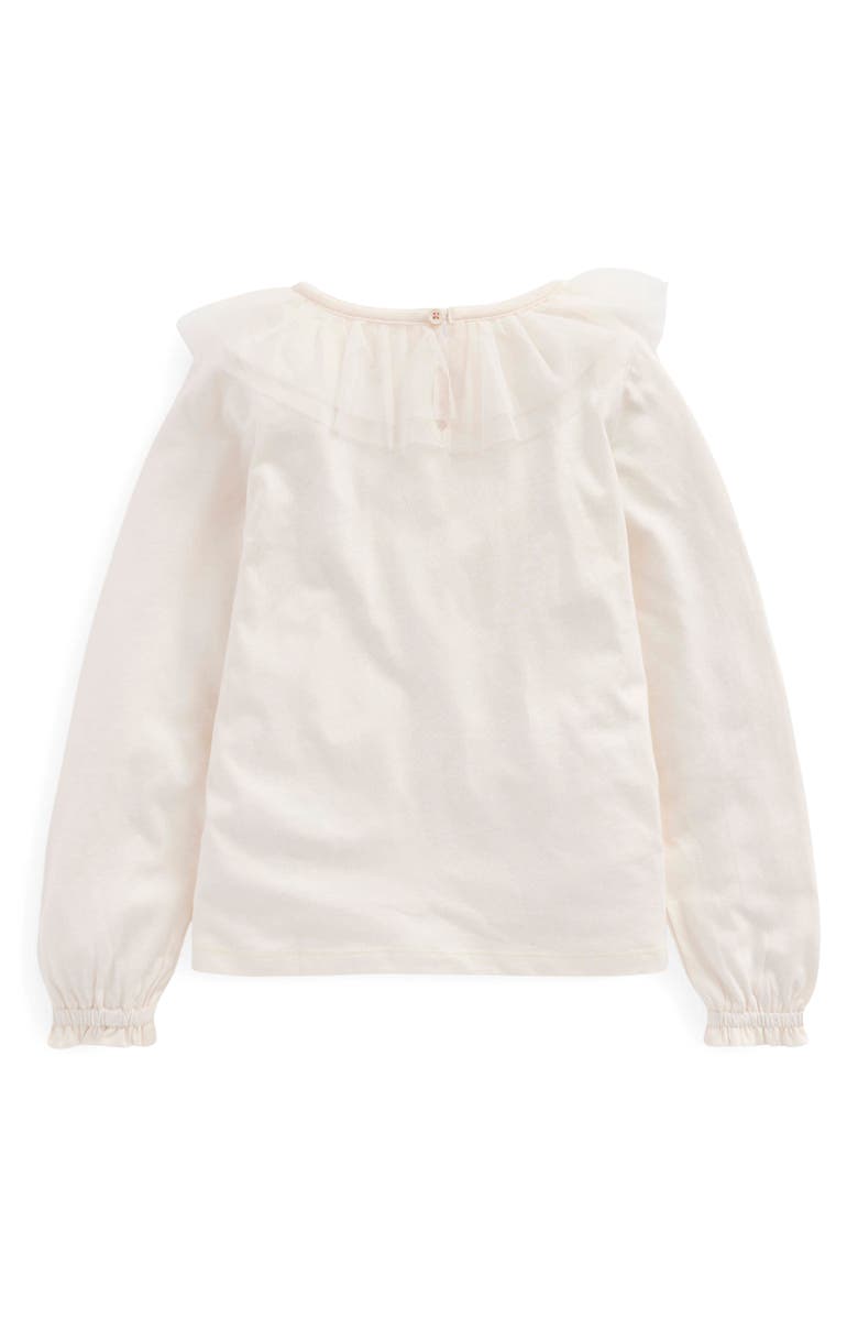Mini Boden Kids' Tulle Accent Cotton Jersey Top, Alternate, color, Soft Ivory