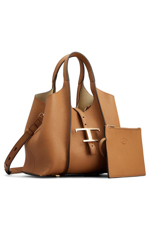 Tod's Caramel Leather Mini T Timeless Shopping Bag In Kenia Scuro