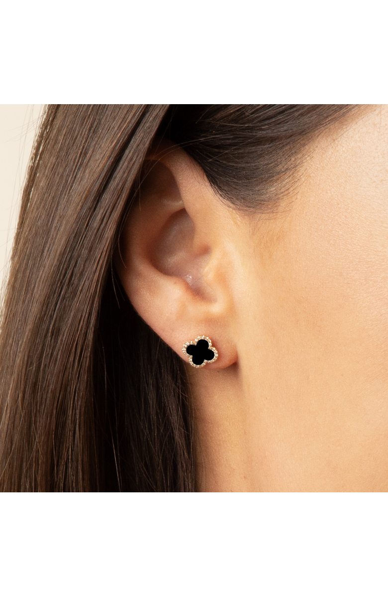 The Lovery Fine Jewelry Onyx Diamond Clover Stud Earrings, Alternate, color, Onyx