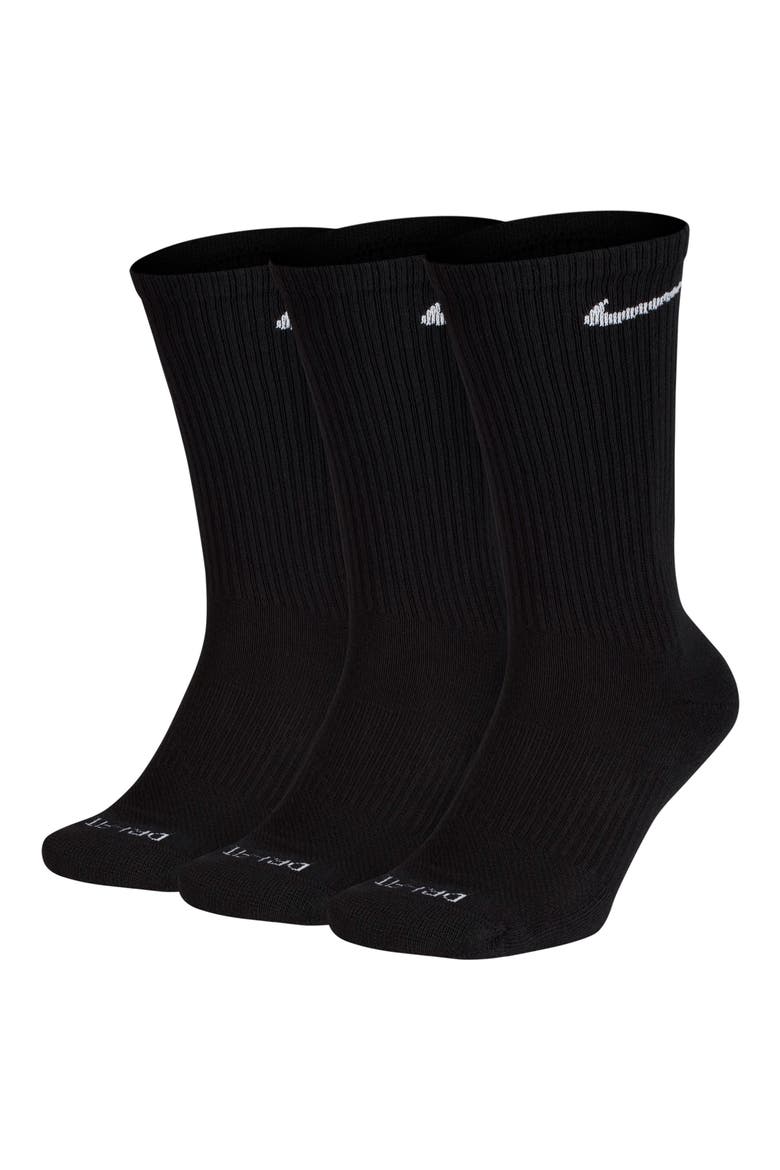 Assorted 3-Pack Everyday Plus Cushion Crew Training Socks, Main, color, BLACK/ WHITE