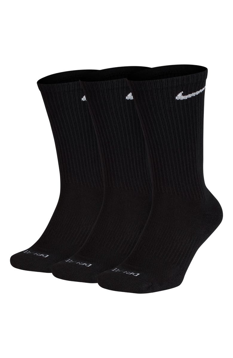 Nike Assorted 3-Pack Everyday Plus Cushion Crew Training Socks, Main, color, Black/ White