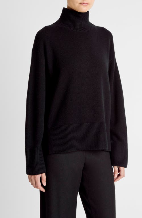 Vince Wool & Cashmere Mock Neck Tunic Sweater In Black