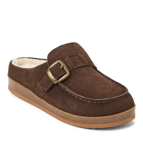 Genuine Cow Suede Clog With Buckle Strap Slippers