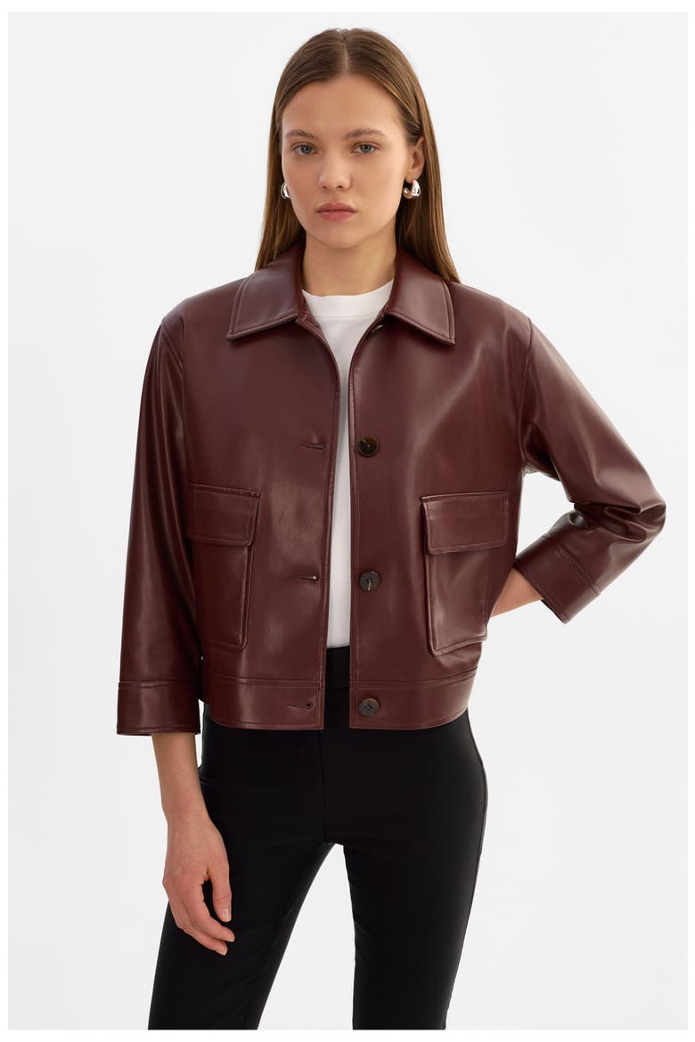Elara | Faux Leather Jacket, Alternate, color, Wax Brown