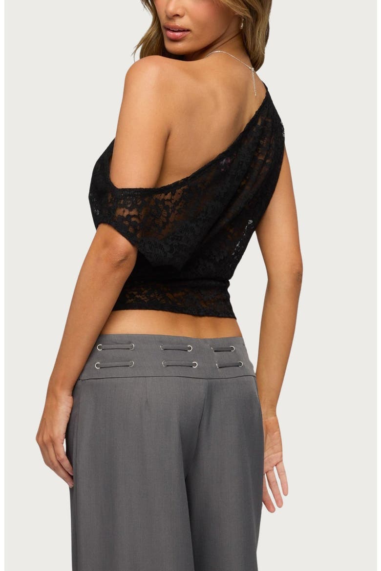Kessa Off the Shoulder Lace Top, Alternate, color, BLACK
