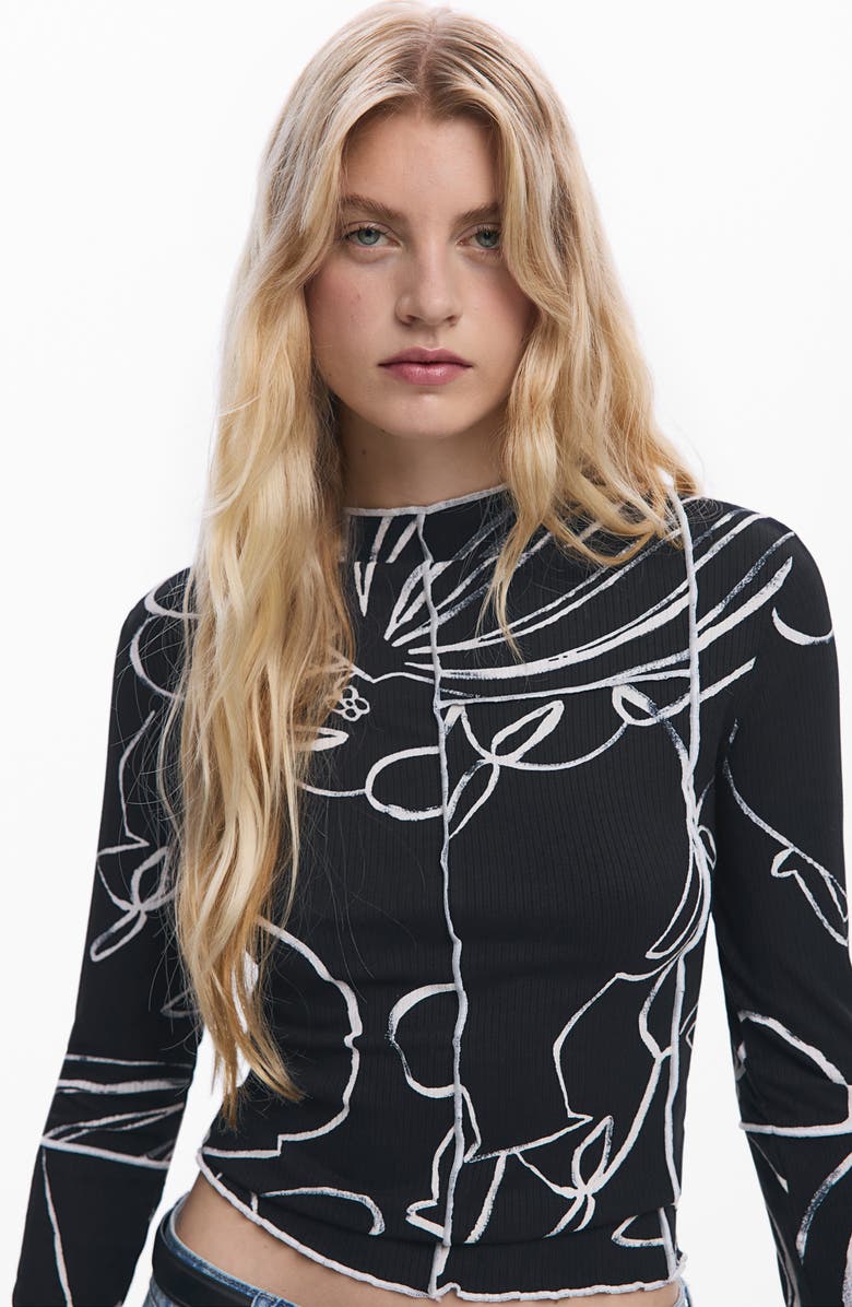 Desigual Long Sleeve Crop T-Shirt, Alternate, color, Black