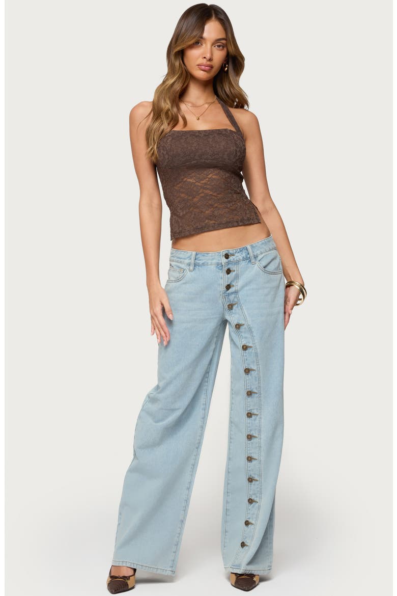 Zolah Sheer Lace Crop Halter Top, Alternate, color, DARK-BROWN
