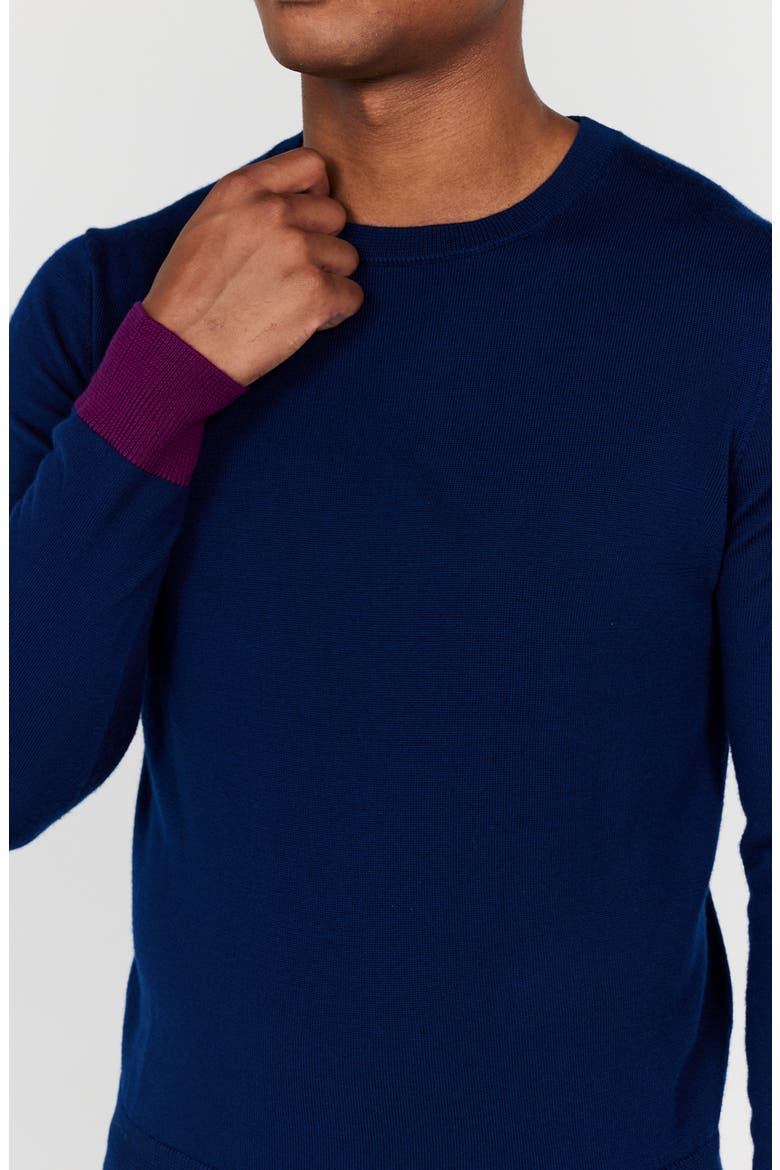 Windward Contrast Cuff Merino Wool Sweater, Alternate, color, NAVY
