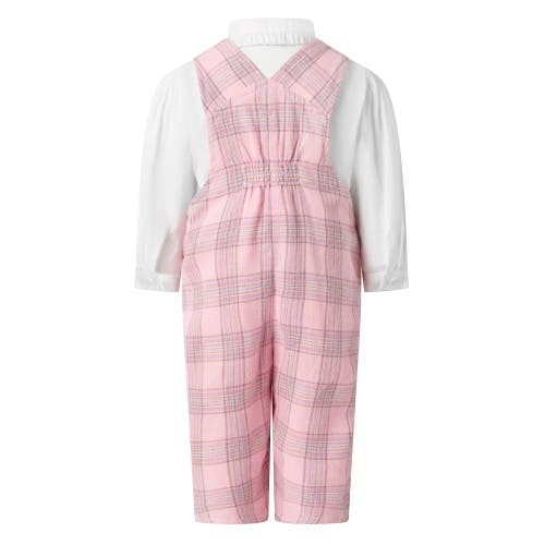 Rachel Riley Check Dungaree And Blouse Set In Pink
