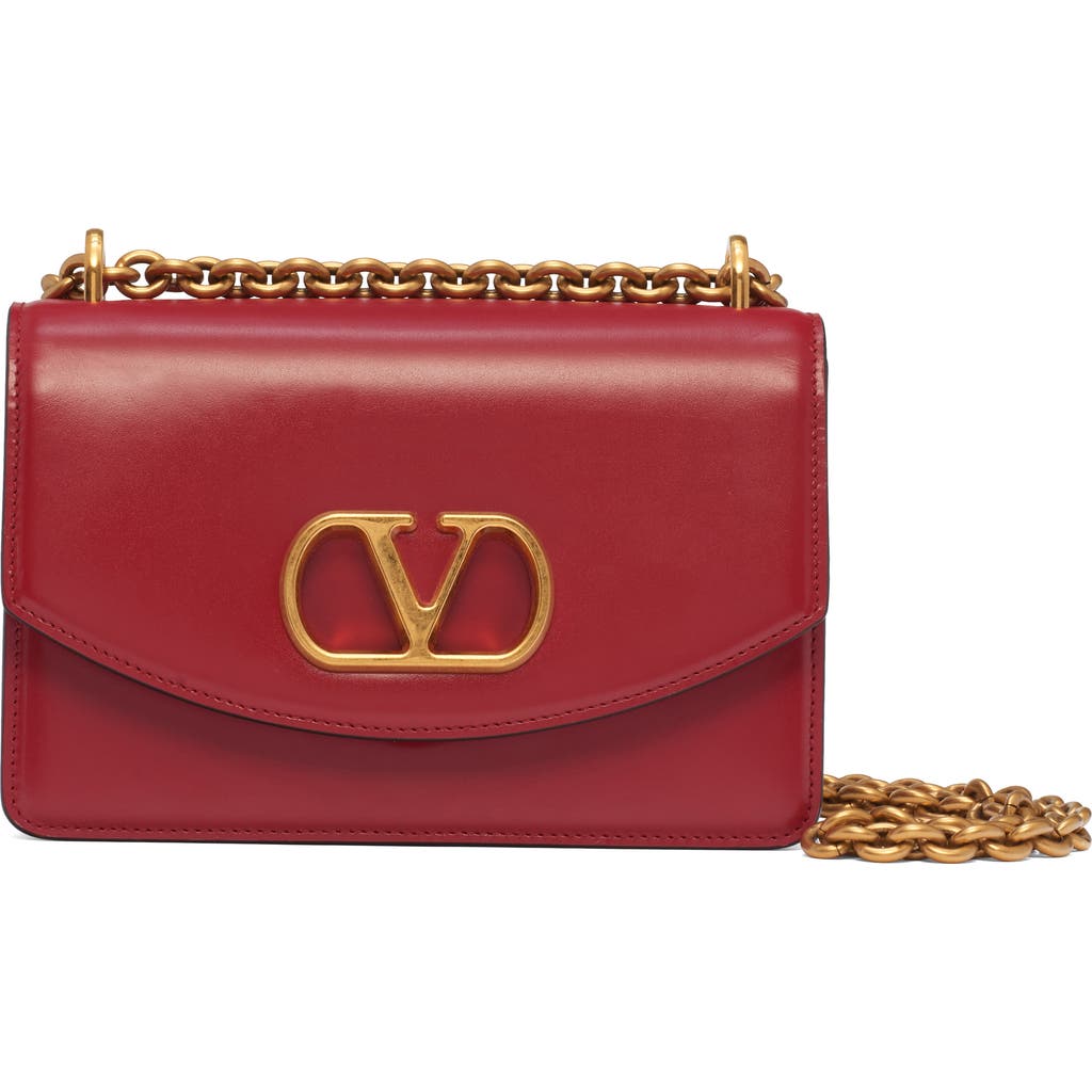 Valentino Garavani Small Vain Vlogo Leather Shoulder Bag In Burgundy