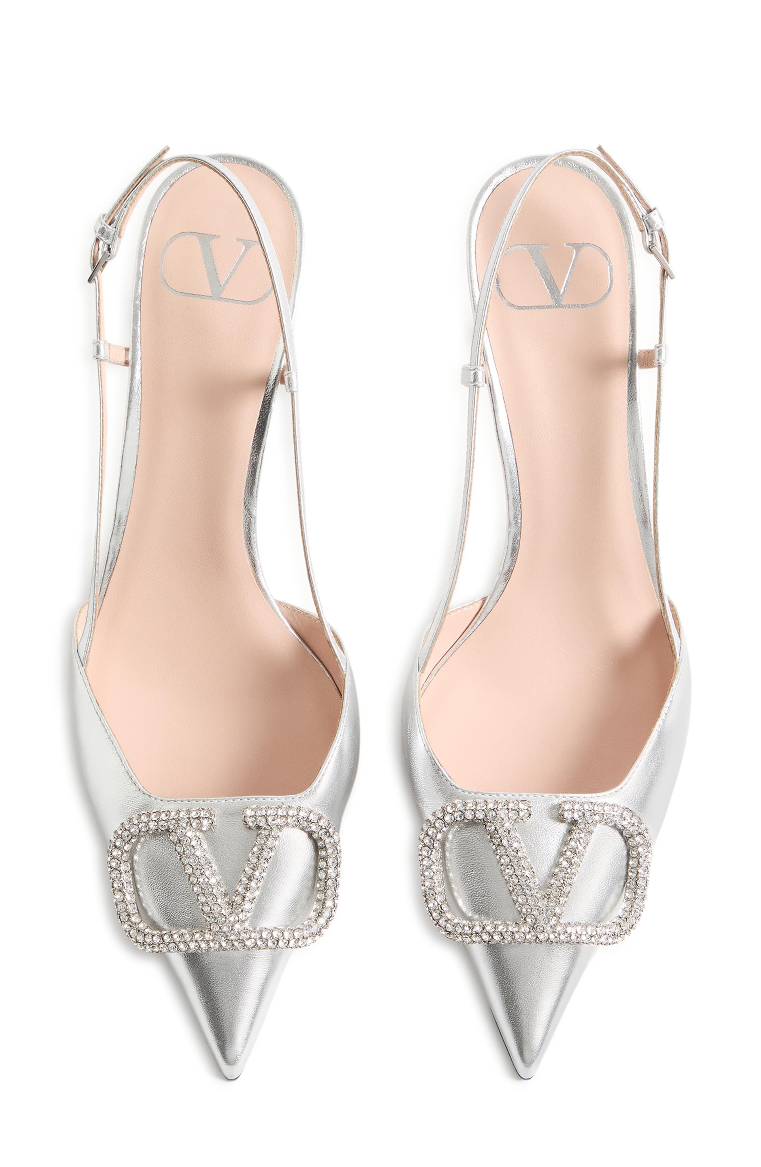 Valentino Garavani Crystal VLOGO Slingback Pump, Alternate, color, Silver