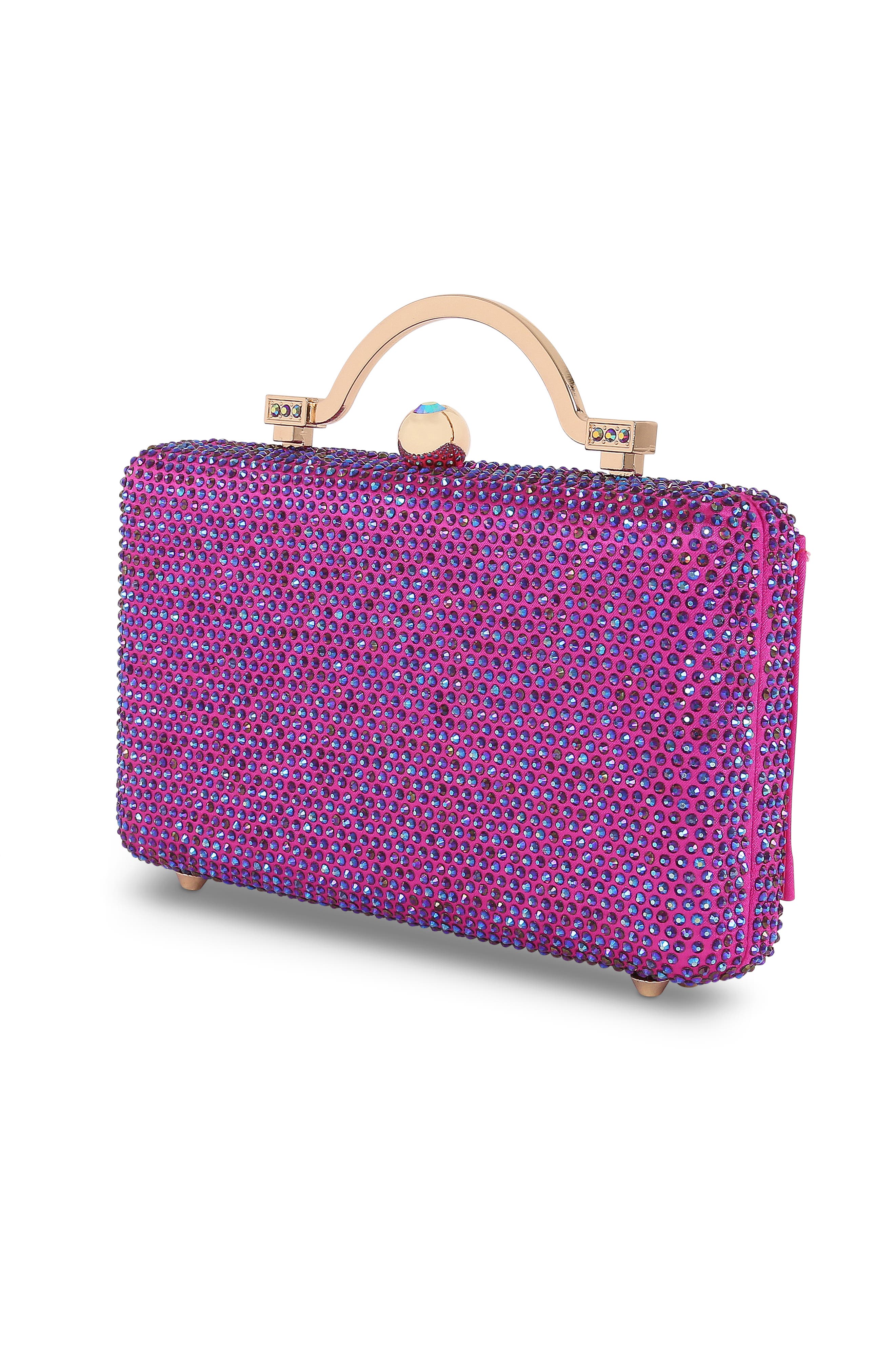 Jewel Badgley Mischka Jude Crystal Minaudiere with Outer Pocket, Alternate, color, Neon Pink
