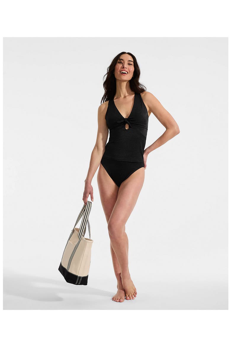 Shine Ribbed Tankini Top and High Waisted Bottom Swimsuit Set, Alternate, color, Black Ottoman