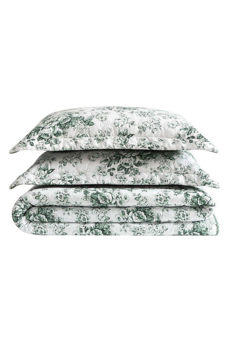 Bouncy Bows Quilt Set, Main, color, DEEP GREEN/ WHITE