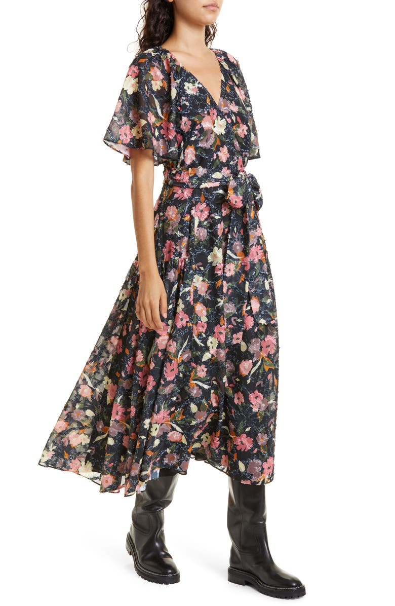 Tanya Taylor Bria Floral Silk Blend Wrap Dress, Alternate, color,