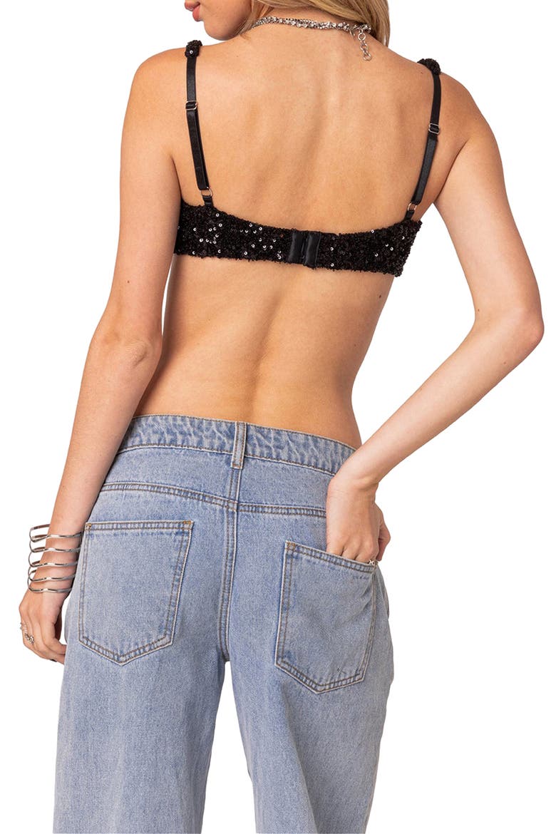 Oolala Sequin Bra Top, Alternate, color, BLACK