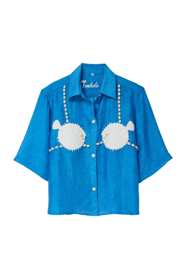 Puff Up Bra Relaxed Crop Cabana Top, Main, color, Blue