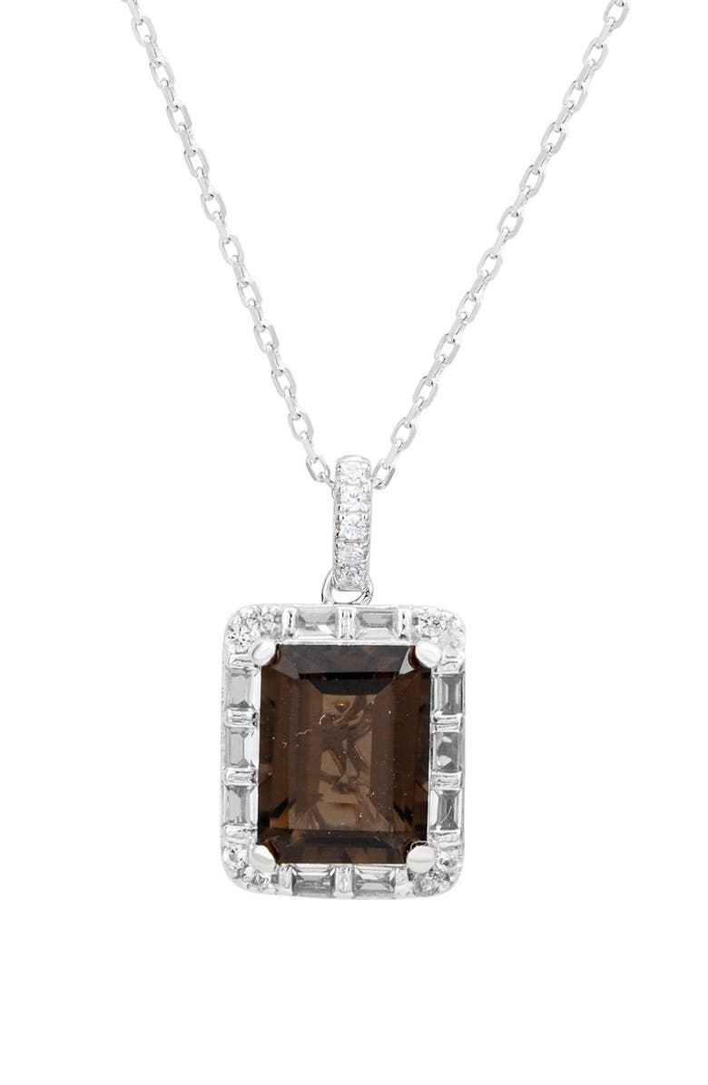 SUZY LEVIAN Sterling Silver Emerald Cut Cubic Zirconia Halo Pendant Necklace, Main, color, 