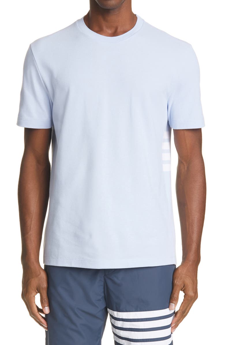 Thom Browne 4-Bar Back Stripe Piqué T-Shirt, Main, color, Light Blue