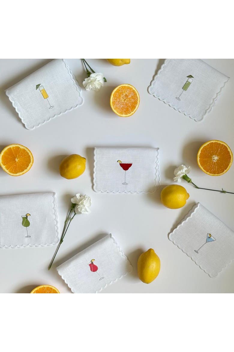 Embroidered Cocktail Napkin, Alternate, color, Ivory