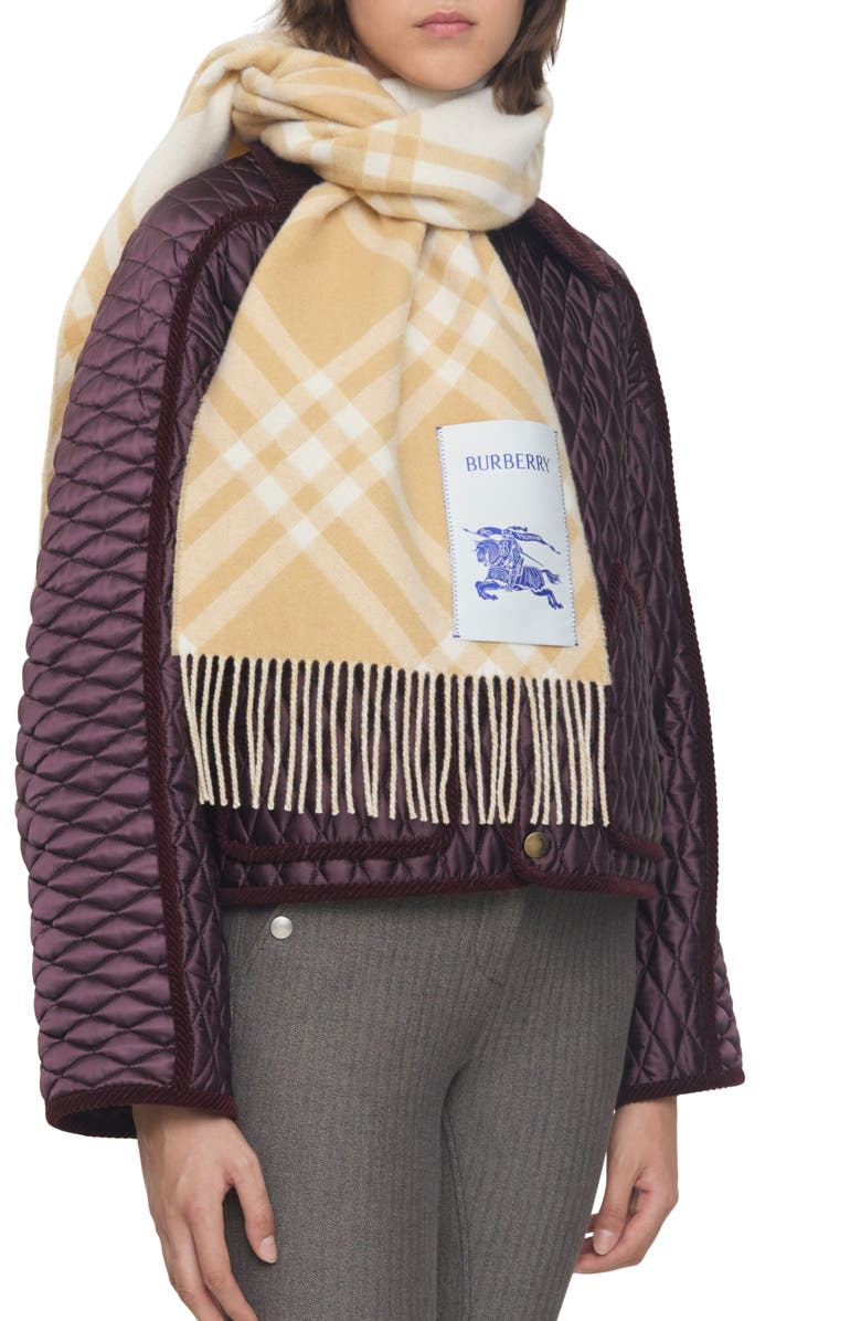 Burberry Bias Check Cashmere Scarf, Alternate, color, Sand