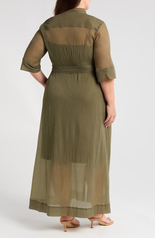 Melloday Chiffon Maxi Shirtdress In Olive