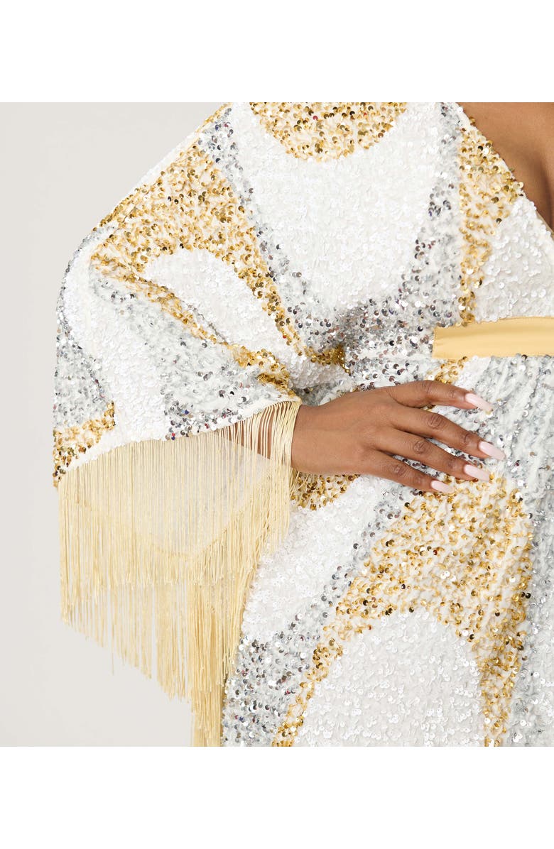 Smak Parlour Triangle Caftan Dress, Alternate, color, White & Metallic