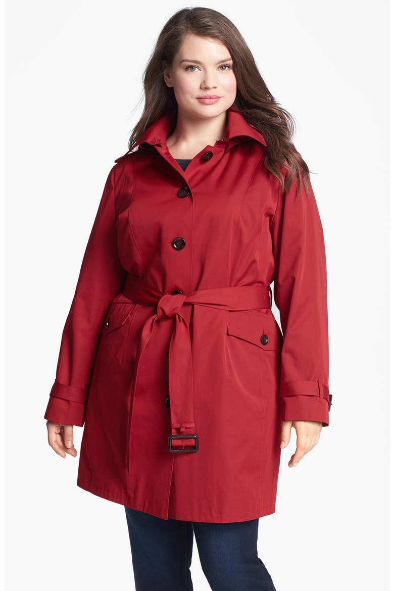Belted Trench with Detachable Liner, Main, color, DARK RED