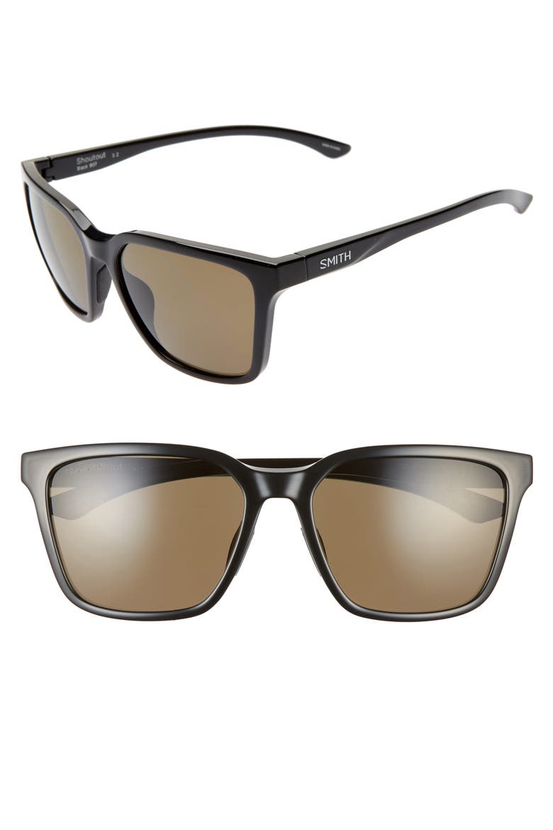 Shoutout 57mm ChromaPop™ Polarized Square Sunglasses, Main, color, BLACK/ GRAY GREEN